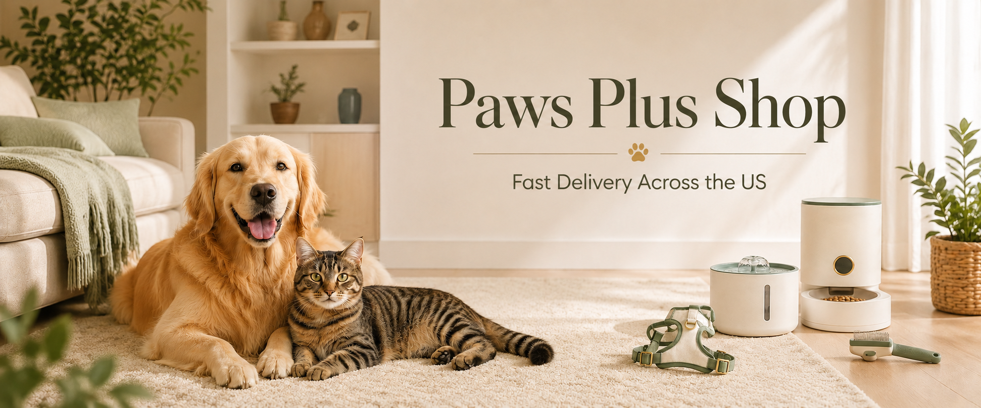 Pet parent with a happy dog and cat at home